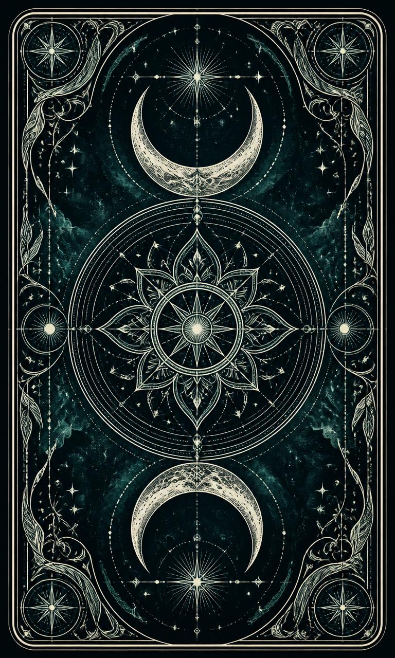 Ornate tarot card back with a moon and star mandala